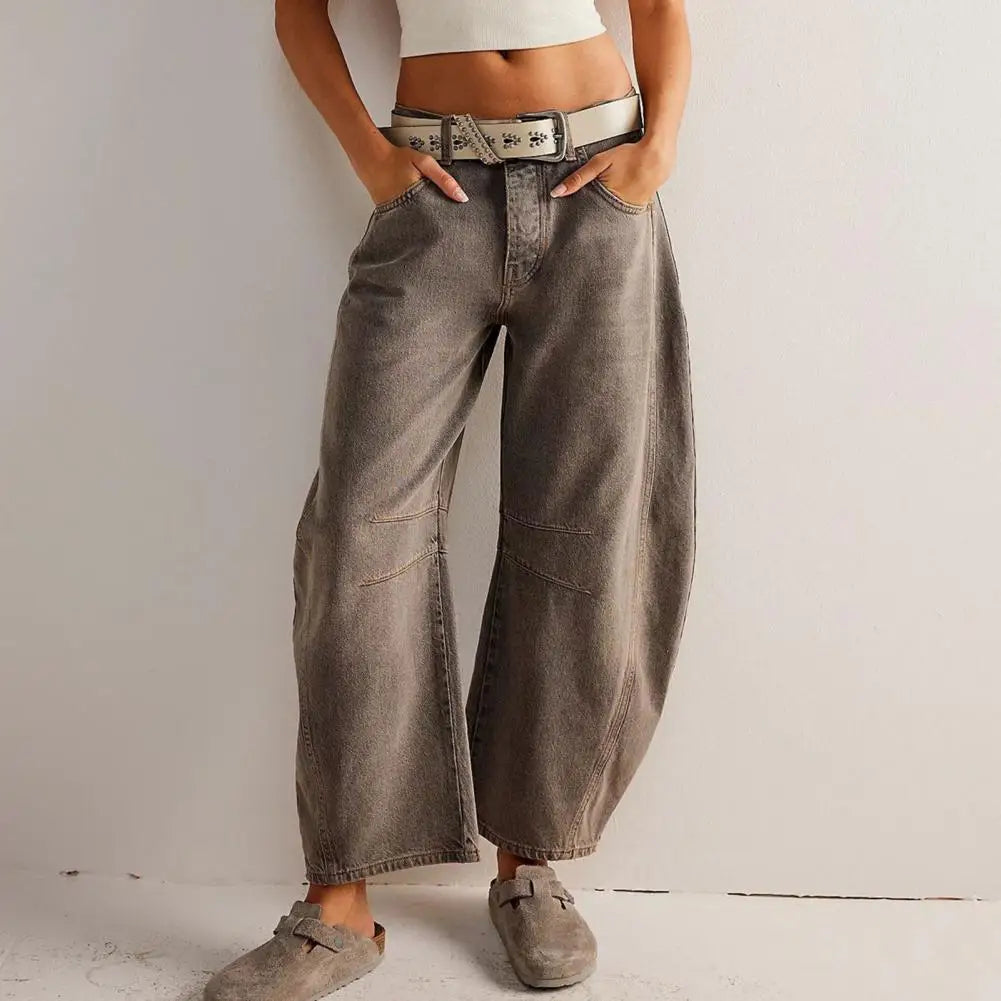 Women's relaxed fit barrel leg animal print full-length denim jeans with bold wild pattern