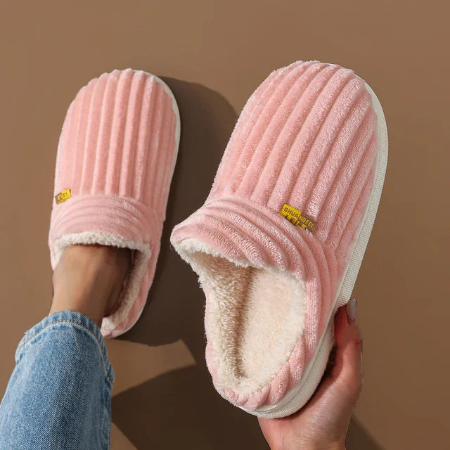 Women's plush warm slippers cozy indoor footwear soft cotton insole non-slip grip casual comfort