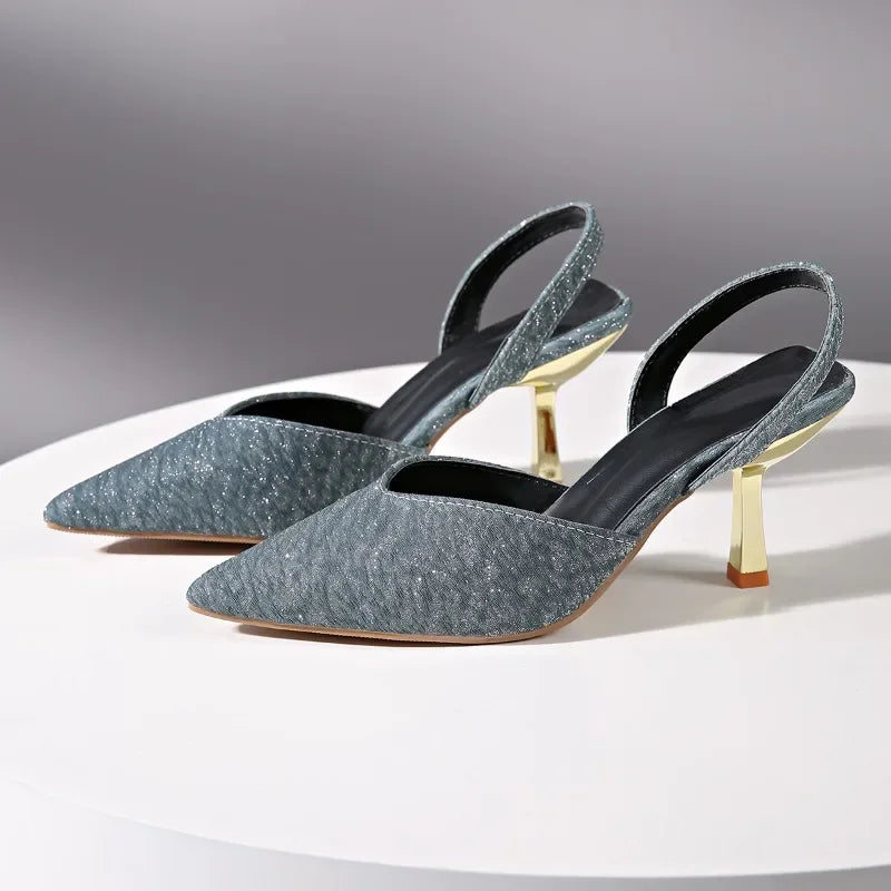 Chloe sparkling gold slingback heel with 8cm stiletto glitter finish for party-ready evenings