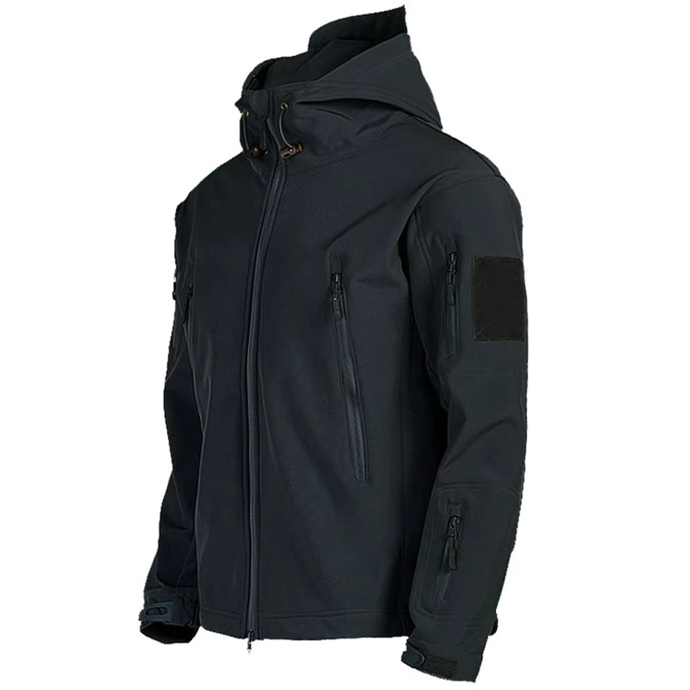 Men's tactical softshell hooded jacket windproof waterproof fleece-lined for outdoor missions
