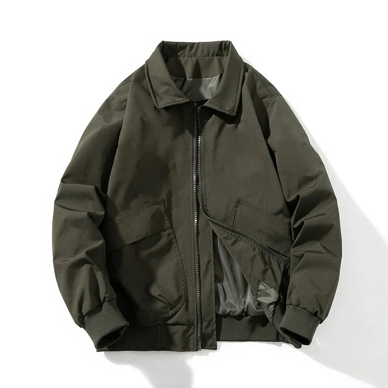 Men's black tactical bomber jacket water-resistant quilted lining ribbed cuffs utility pockets