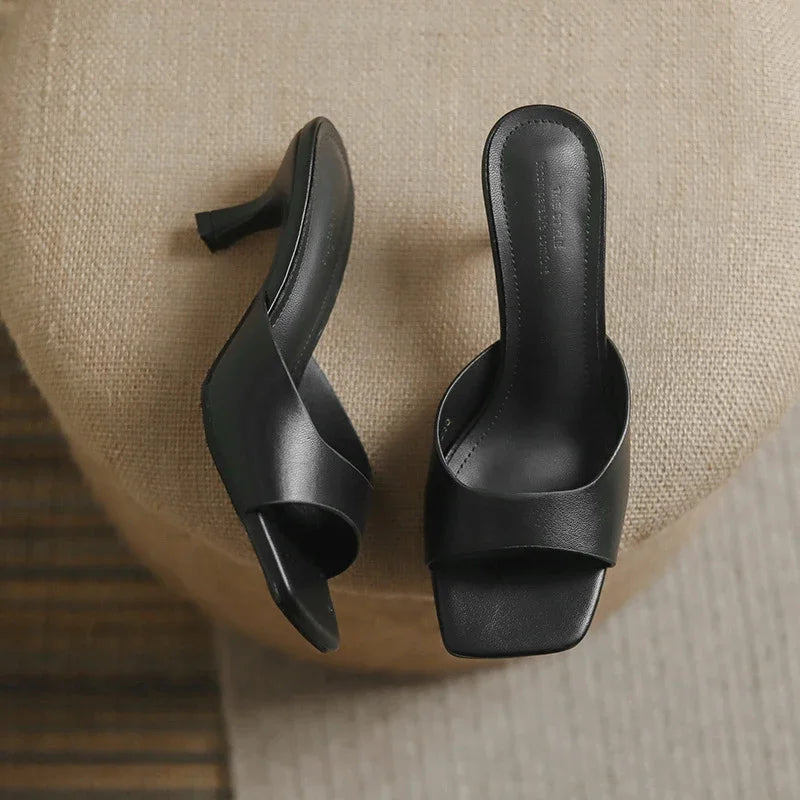 Women's brown Victorian leather heel sandals with vintage-inspired design and supple premium leather construction