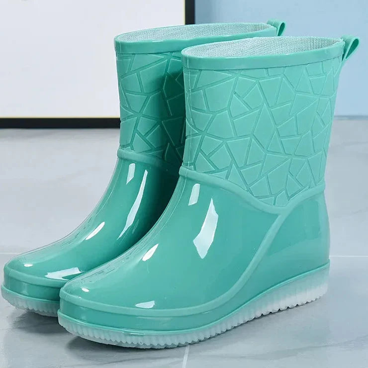Women's waterproof winter rain boots black durable sole all-day comfort wet weather