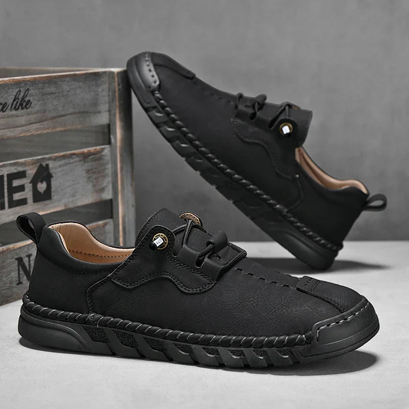 Men's brown genuine Italian leather lace-up dress shoes with cushioned insole and slip-resistant sole