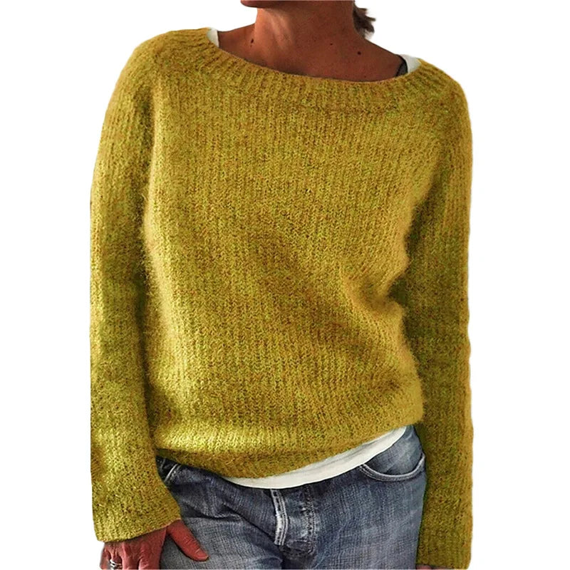 Women's loose boot neck knit sweater cozy acrylic pullover soft breathable fall winter comfort