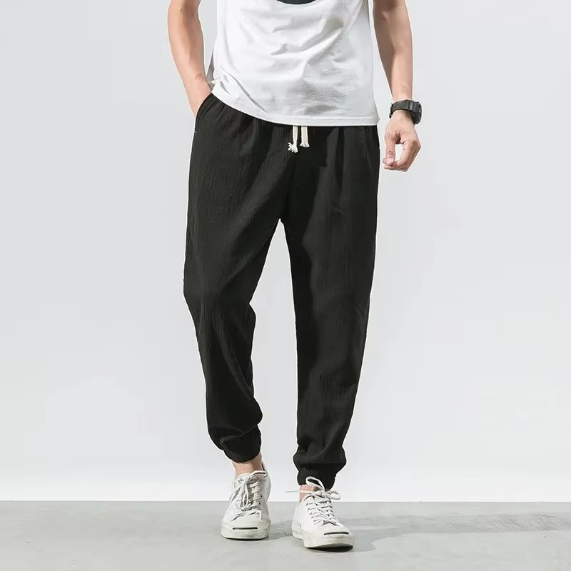 Men's cotton linen harem pants relaxed fit cuffed ankles casual breathable trousers everyday comfort