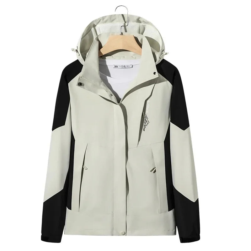 Unisex insulated ski jacket with adjustable hood, sleek modern cut for cold-weather outdoor activities