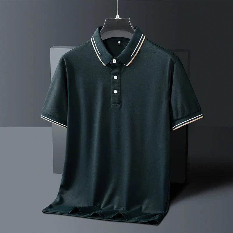 Men's light gray AeroKnit tailored polo shirt with breathable textured knit weave and modern slim fit
