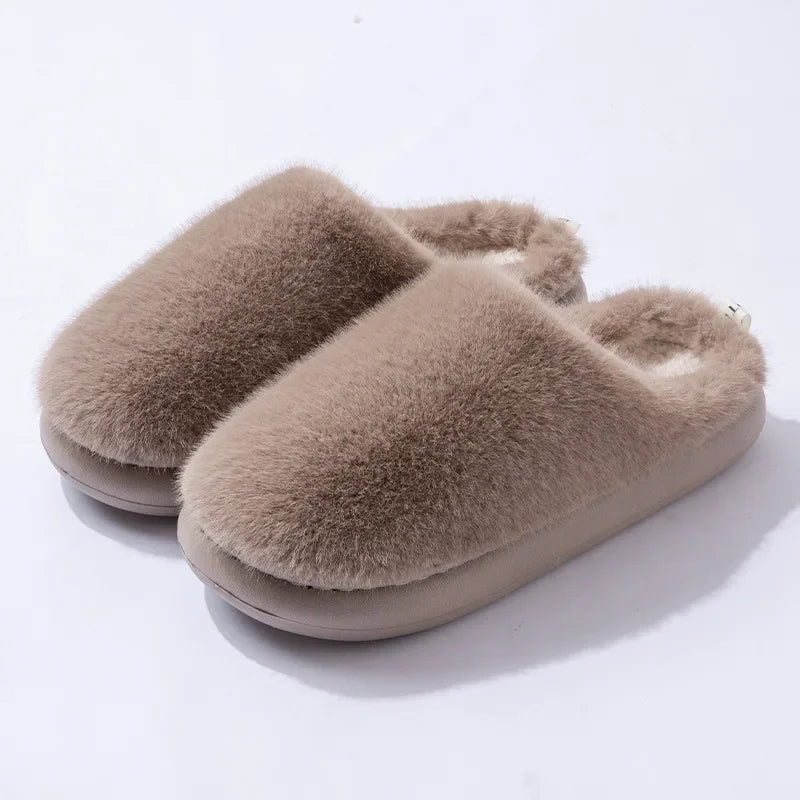 Women's fluffy slip-on slippers cozy plush lining ultra-soft home comfort warm winter footwear