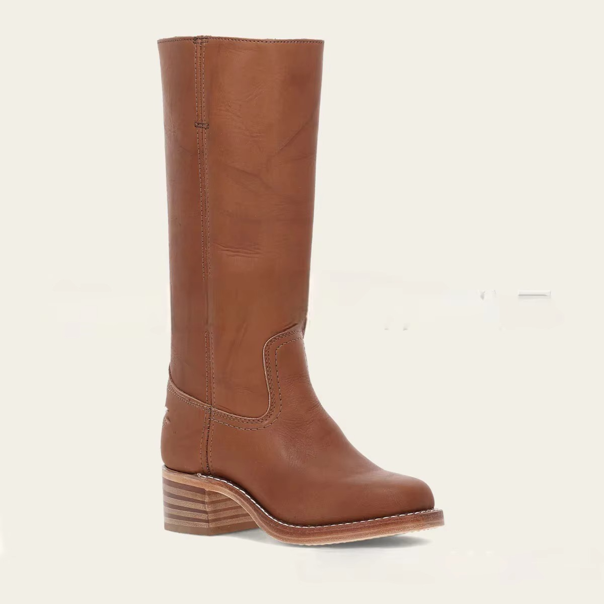 Women's black wide-calf knee-high boots retro square heel Western style with roomy calf opening