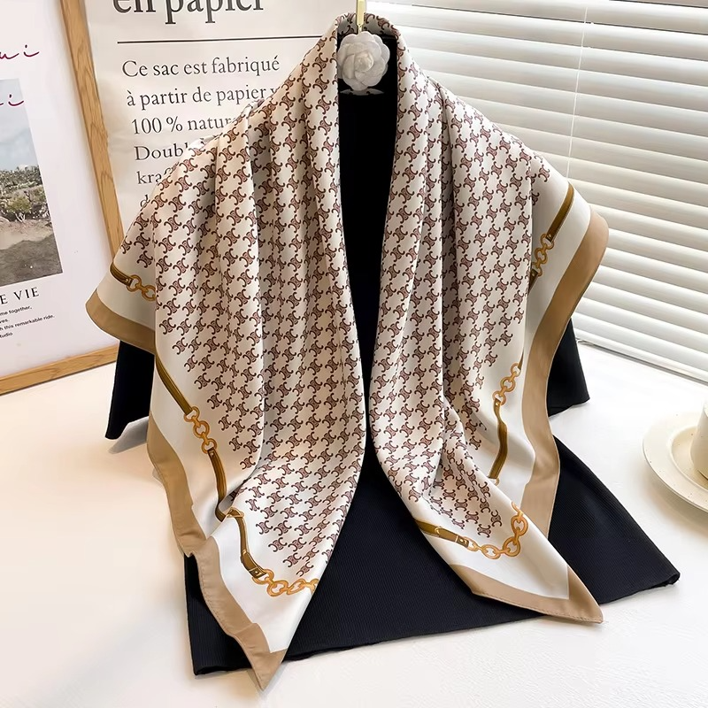 Women's silk square scarf polka dot stripe pattern lightweight 35x35 versatile summer neckerchief