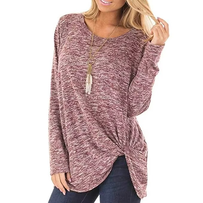 Women's cold shoulder tunic top long sleeve twist knot detail casual chic everyday style