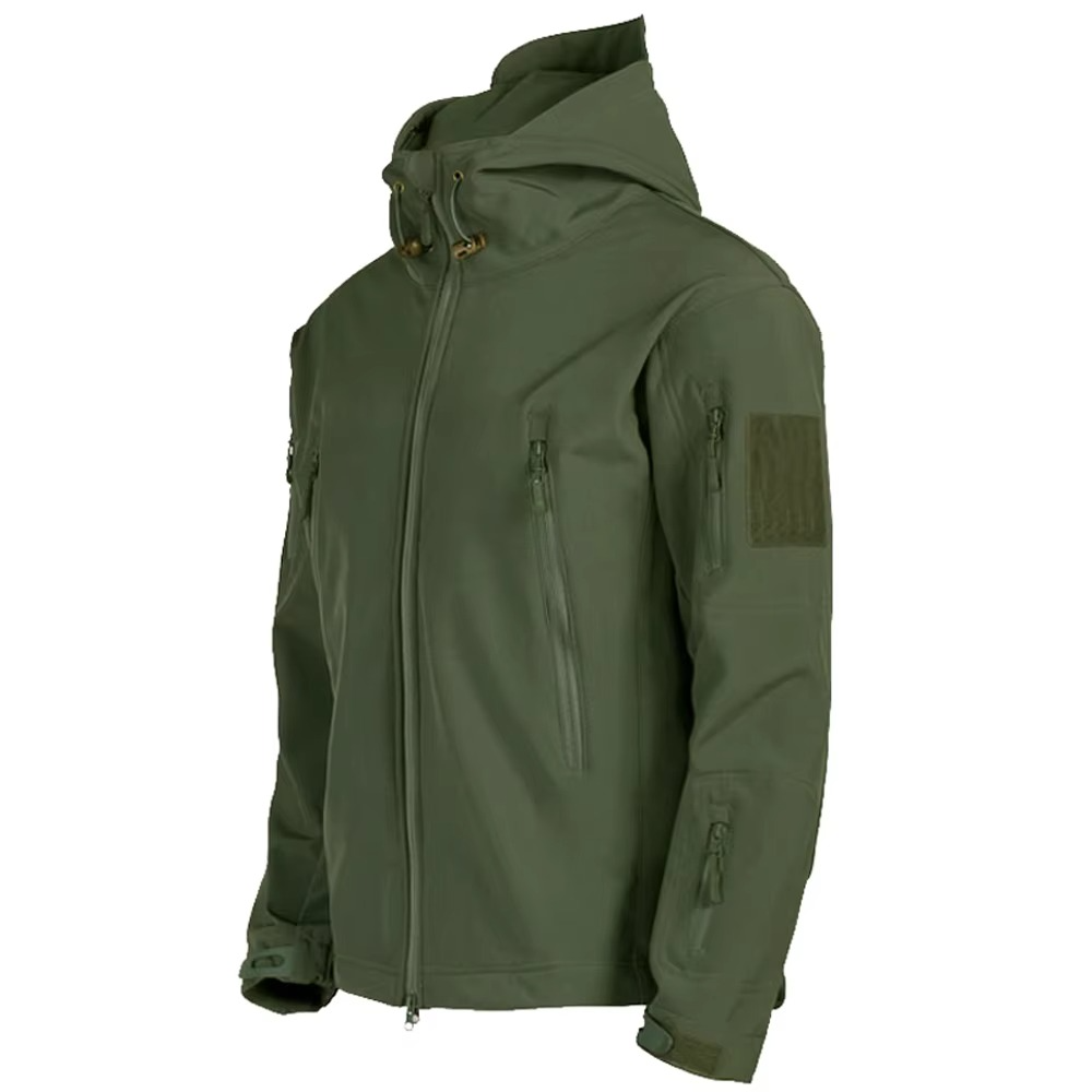 Men's tactical softshell hooded jacket windproof waterproof fleece-lined for outdoor missions