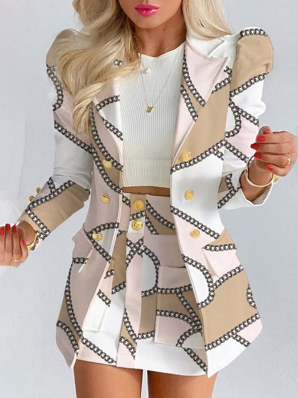 Women's floral print tailored blazer and skirt co-ord set for work and events, polished silhouette