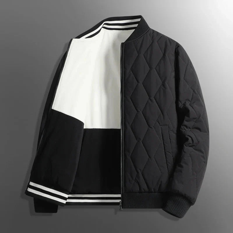 Men's quilted reversible bomber jacket cozy fleece two-in-one versatile outerwear casual style