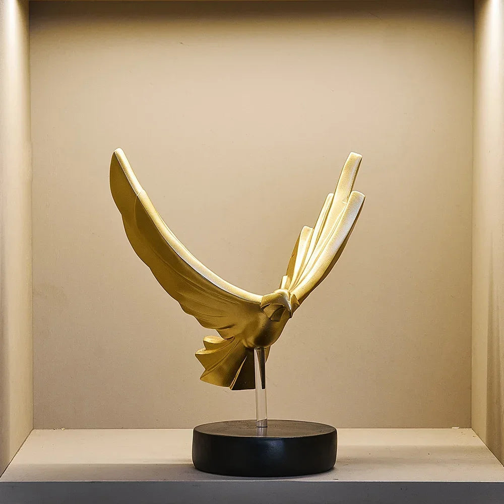 Gold metal eagle figurine sculptural accent modern home decor bold metallic finish striking focal point