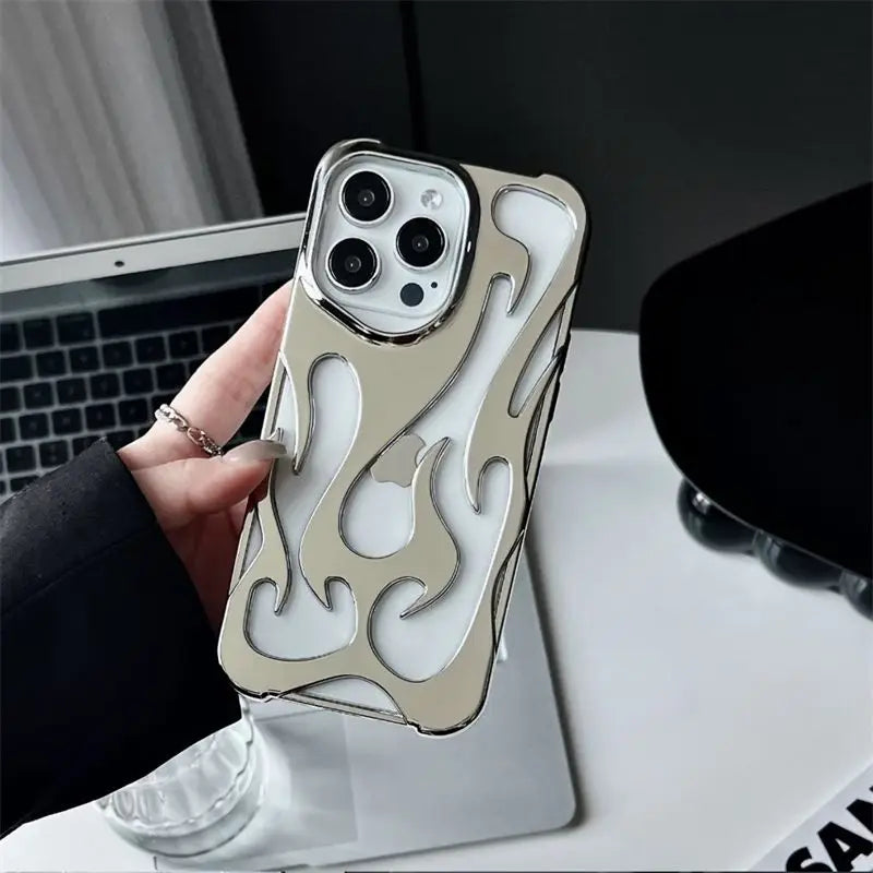 Shockproof iPhone case bold 3D flame render design slim silicone shell metallic finish grip-friendly