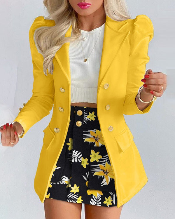 Women's tailored floral print blazer and skirt co-ord set structured silhouette for work and events