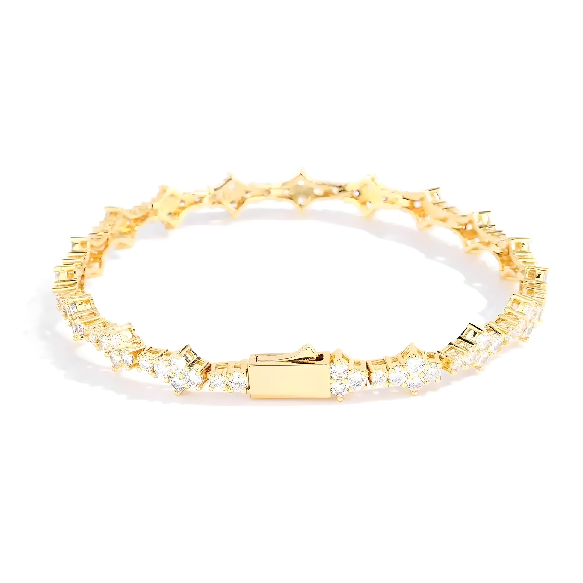 Silver cable chain bracelet with rhinestone four-petal flower charm, elegant everyday jewelry for women