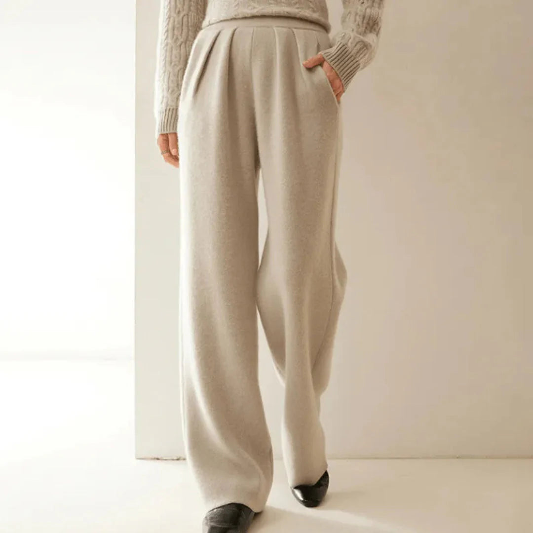 Women's cashmere wide-leg pants high-rise silhouette luxurious soft fabric timeless tailored elegance