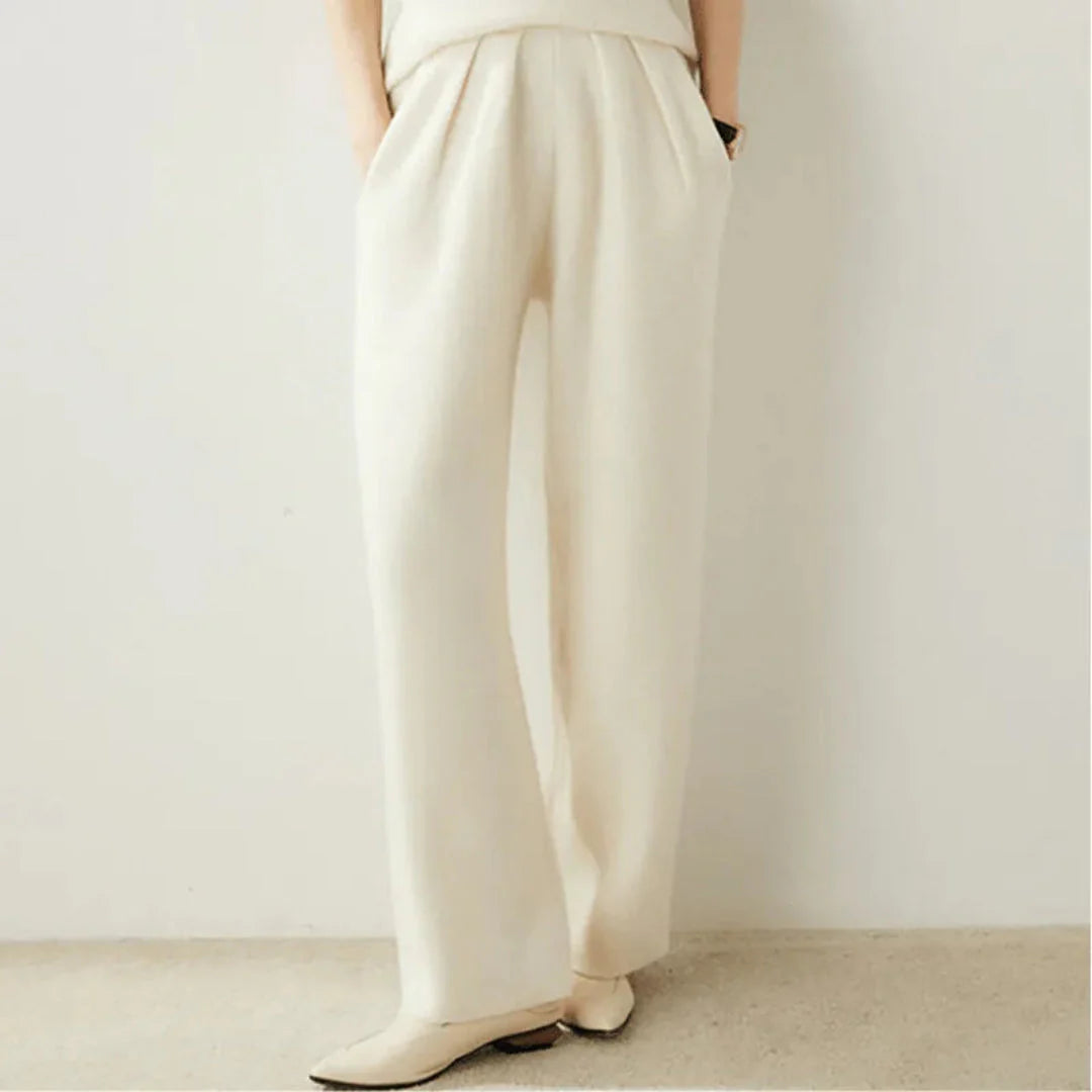 Women's cashmere wide-leg pants high-rise silhouette luxurious soft timeless elegant drape