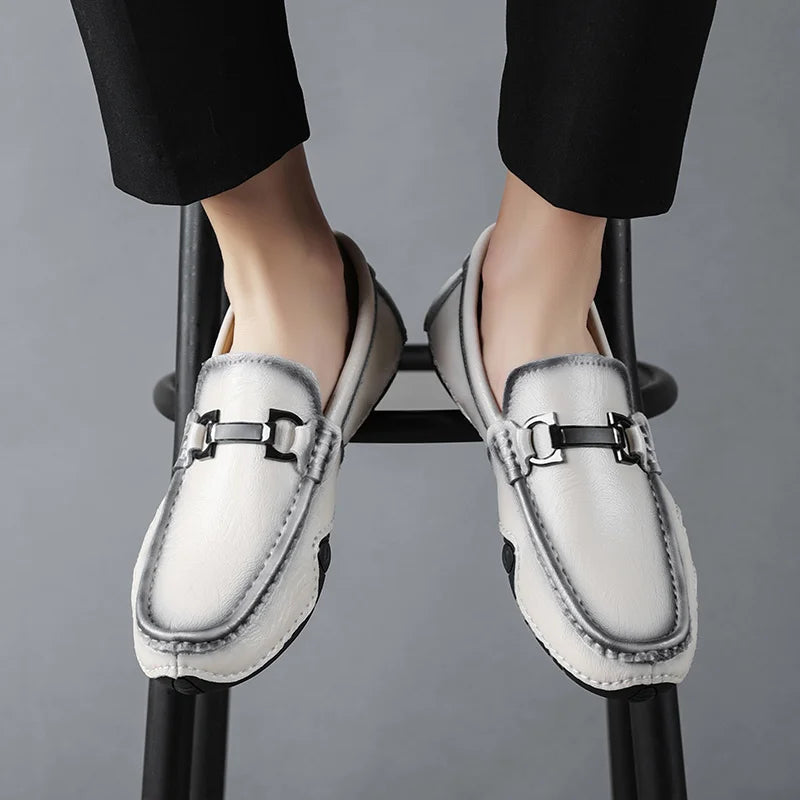 Sabio brown genuine leather loafers with metal bit detail and cushioned insole for all-day comfort
