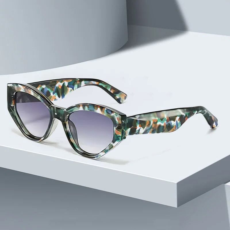 Sable brown glossy acetate cat-eye sunglasses bold sculpted edges UV400 women fashion