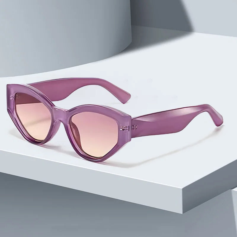 Sable brown glossy acetate cat-eye sunglasses women bold sculpted edges UV400 protection