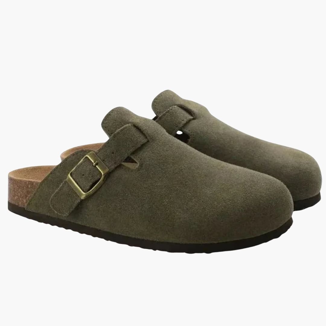 Men's closed-toe slip-on clogs with adjustable buckle strap, textured upper, everyday comfort fit
