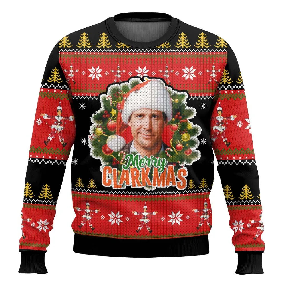 Men's relaxed-fit Christmas sweater with festive ski-themed print, cozy holiday knit in warm tones