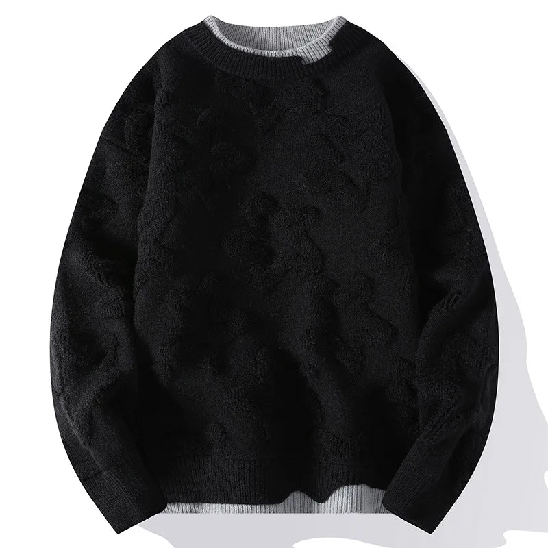 Beige cozy knit sweater with embossed raised star pattern detailing for everyday casual wear