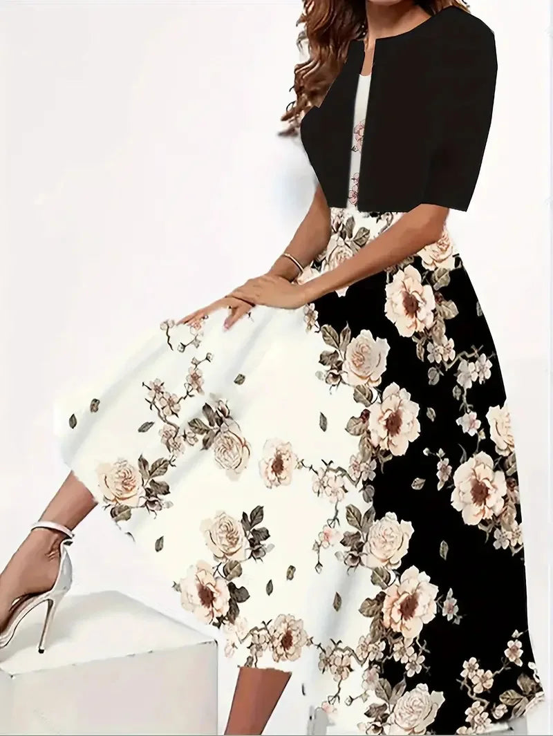 Women's elegant two-piece midi dress blazer set in versatile summer style for office wear