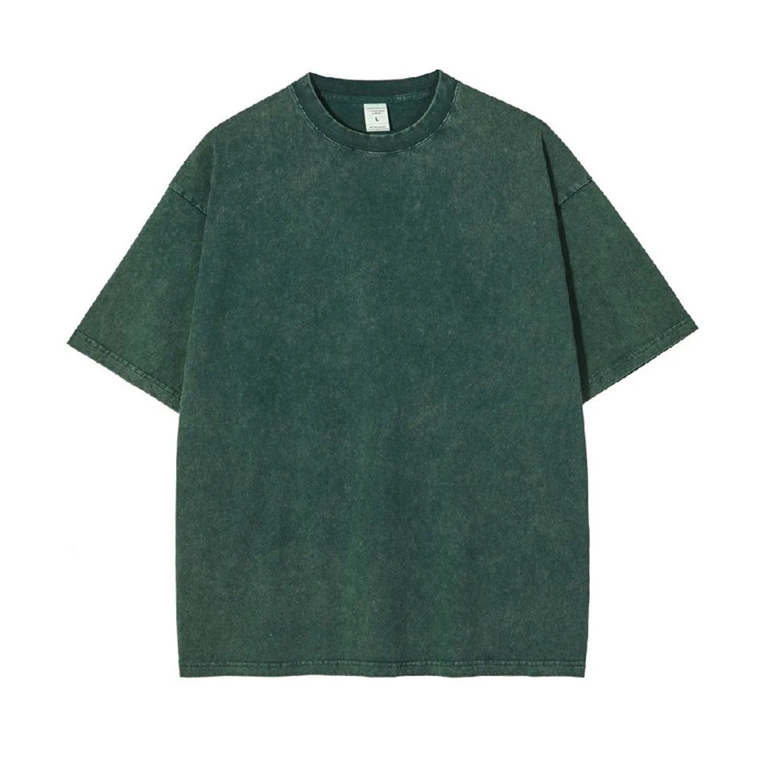 Vintage washed distressed oversized cotton T-shirt drop shoulder loose unisex casual tee
