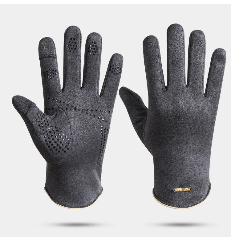 Women's black form-fitting utility gloves with studded trim and contrast detail for casual style