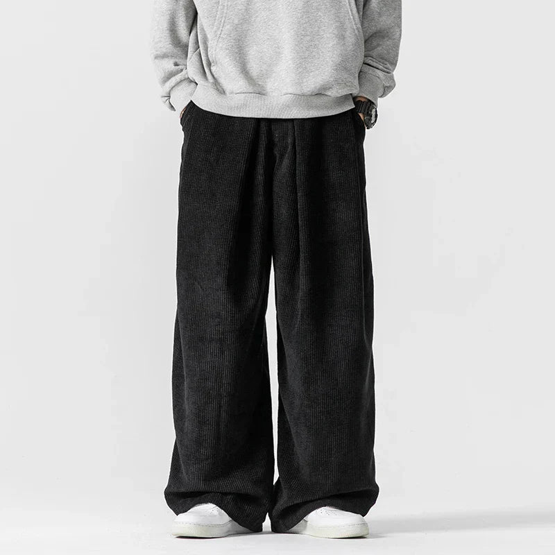 Beige oversized corduroy sweatpants unisex wide-leg 90s retro style with adjustable drawstring waist