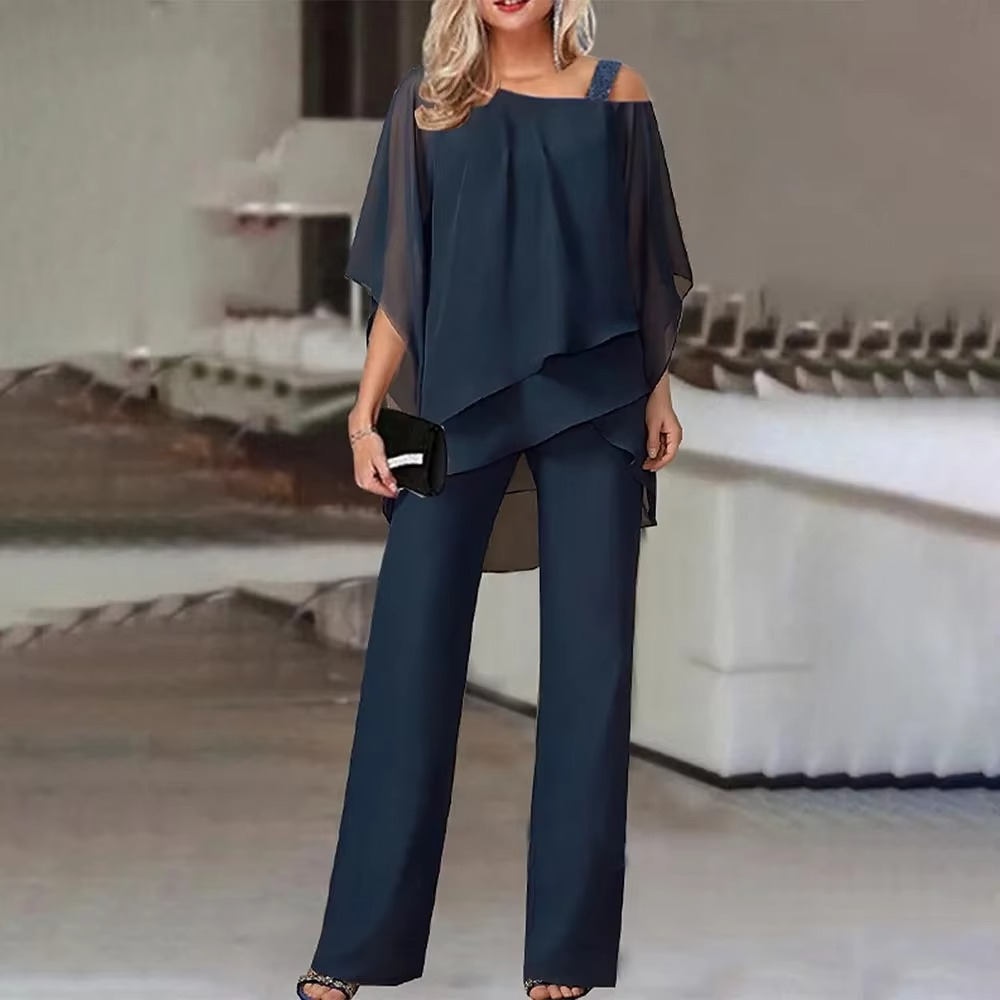Women's two-piece set bat sleeve camisole loose irregular hem pants summer chic relaxed fit