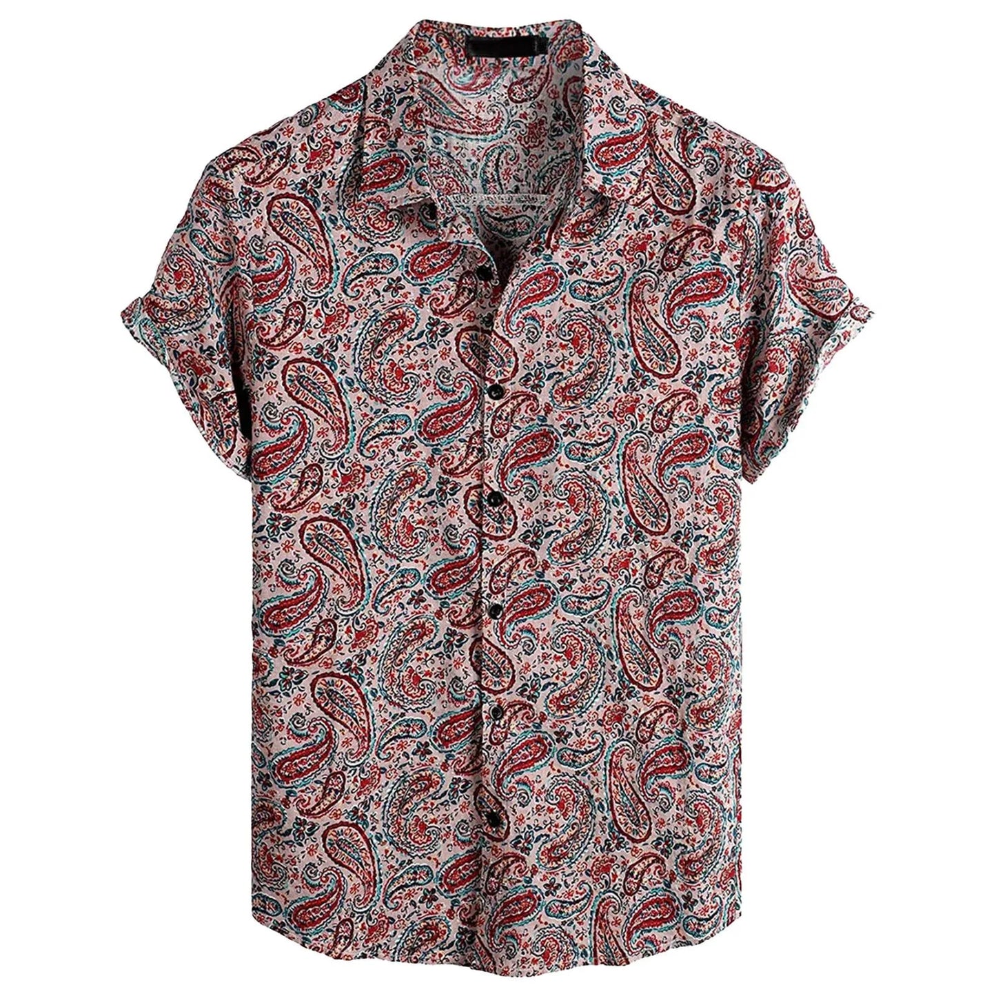 Bold unisex oversized Hawaiian button-up shirt in vibrant tropical print poly blend