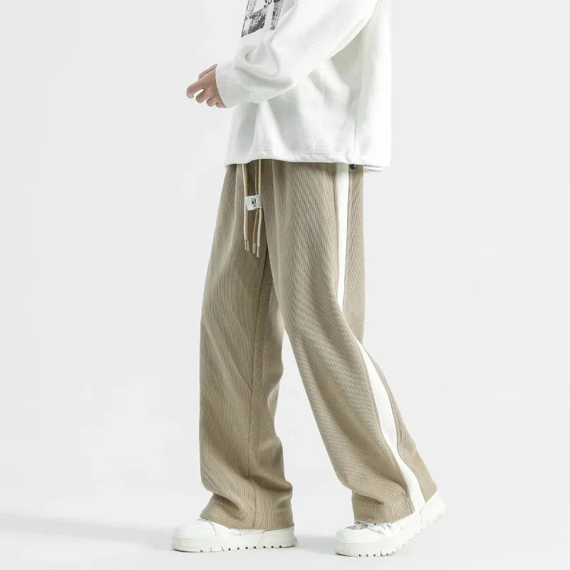 Men's velvet corduroy wide-leg joggers high rise drawstring waist relaxed fit textured casual pants