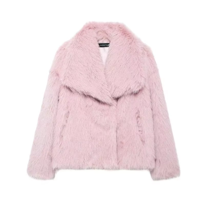 Women's luxe faux fur coat plush fluffy texture relaxed cut elegant autumn winter outerwear