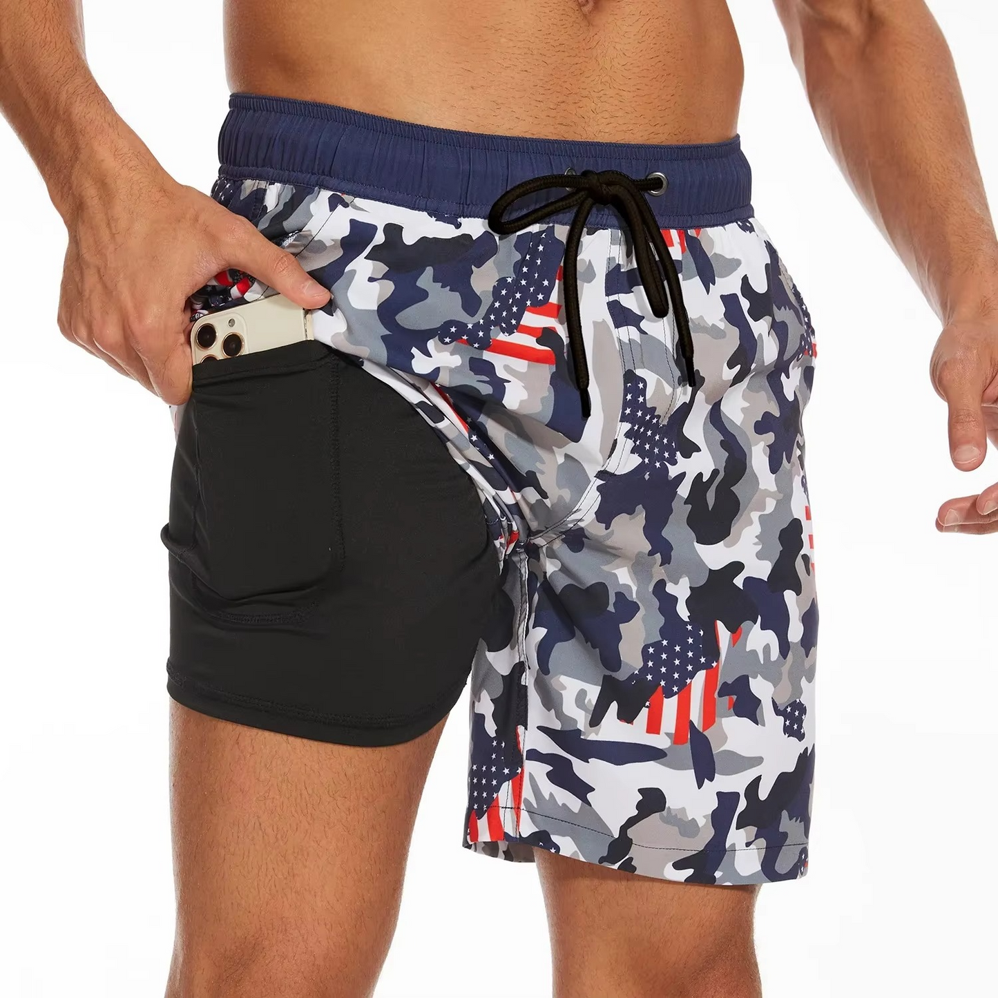 Men's gradient beach shorts lightweight milk silk quick-dry built-in phone pocket summer vacation
