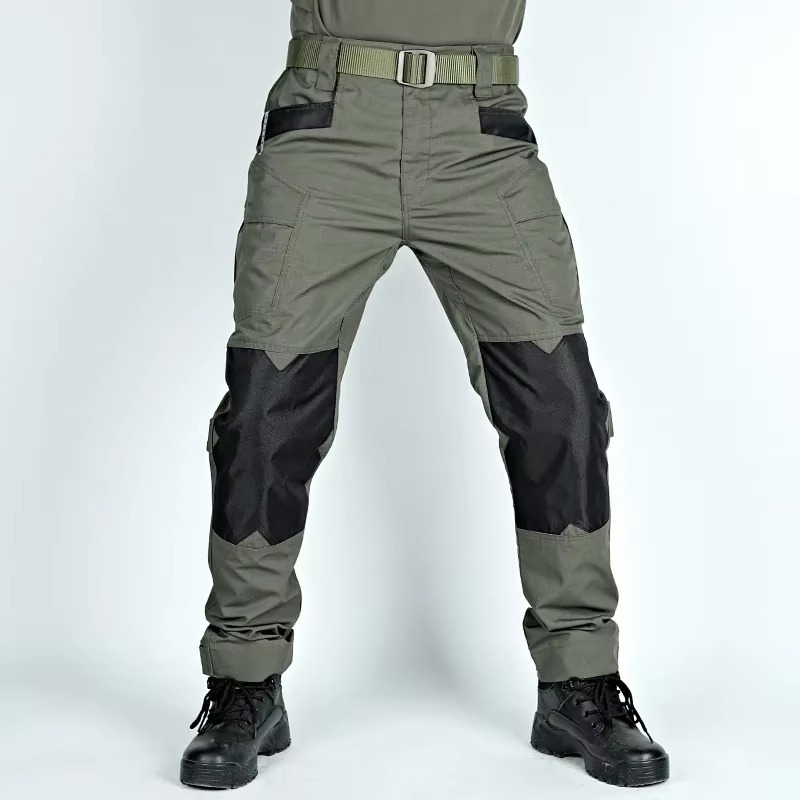 Men's black tactical cargo pants waterproof multi-pocket slim fit outdoor training trousers