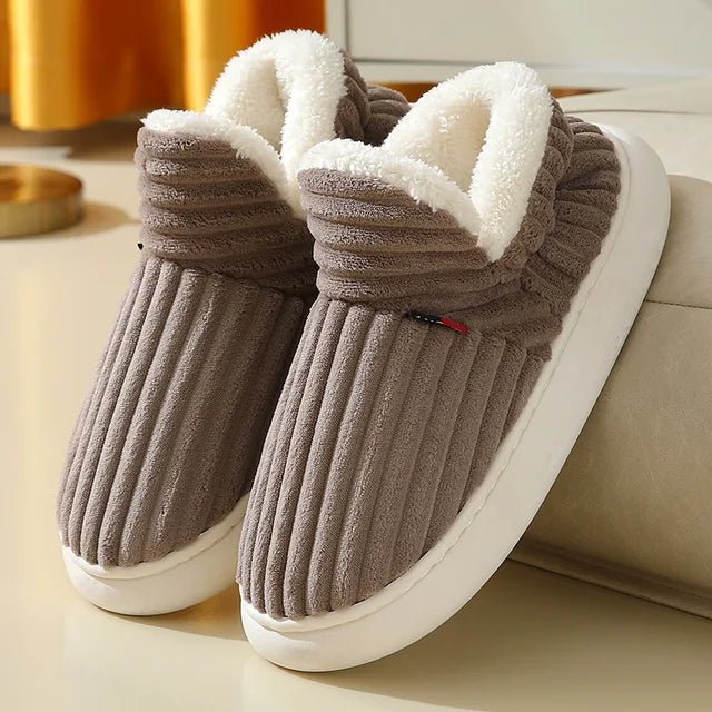 Unisex corduroy slippers with fleece lining, arch support, cushioned sole, warm cozy everyday style