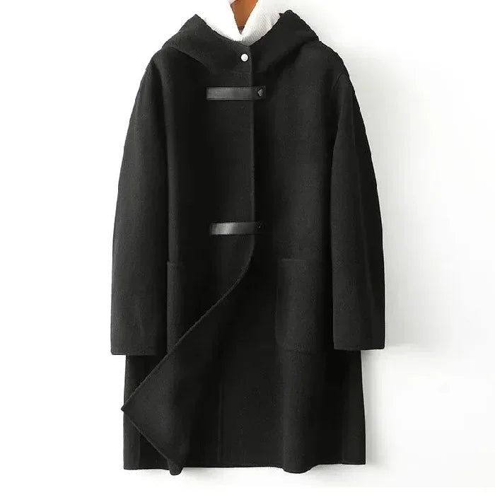 Women's hooded wool blend overcoat relaxed loose fit double-sided wearable premium layer