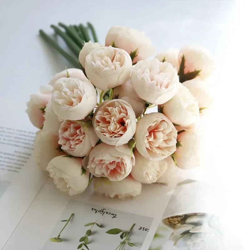 Silk peony bouquet faux flowers realistic blooms flexible stems DIY home decor arrangements