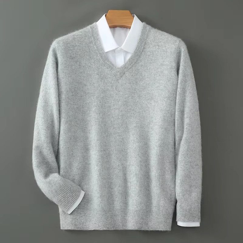 Men's lightweight cashmere blend V-neck sweater relaxed fit plus size winter pullover