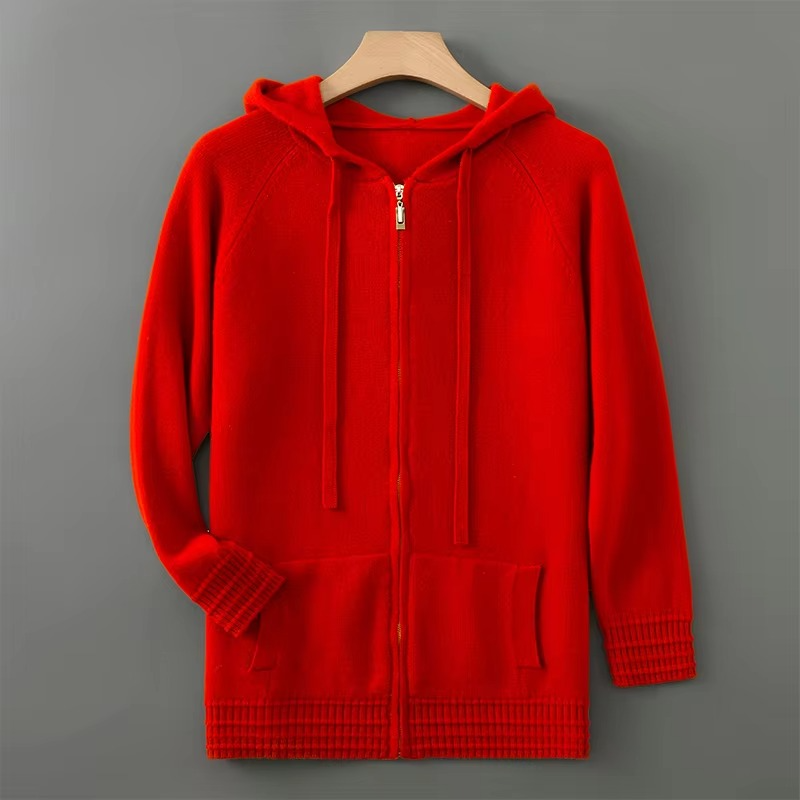 Men's merino wool hooded cardigan jacket slim-fit breathable lightweight knit everyday essential