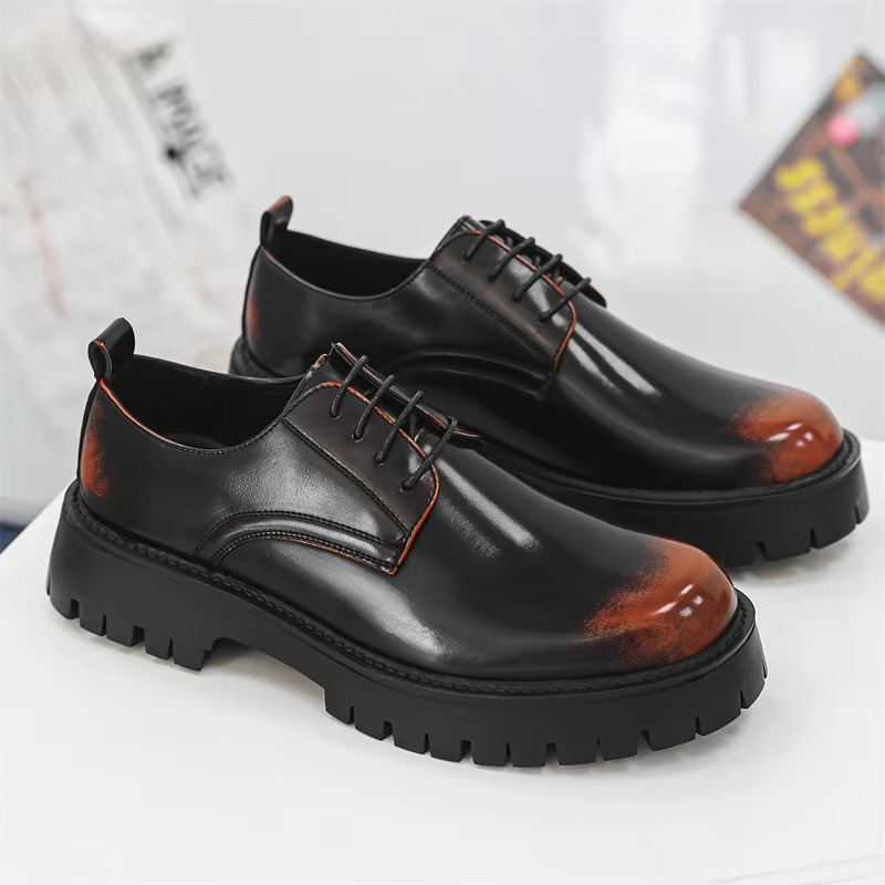 Men's polished leather Derby shoes business casual lace-up style with elevated thick sole