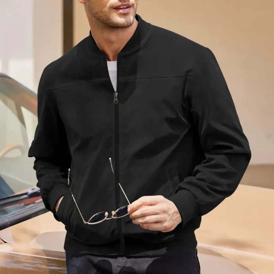 Men's lightweight suede-like bomber jacket in urban style with soft refined texture for layering