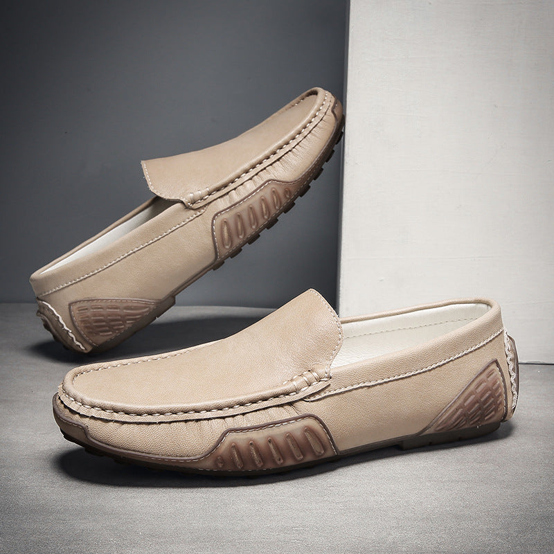 Men's genuine leather driving loafers slip-on moc toe hand-stitched textured rubber sole Salvatore