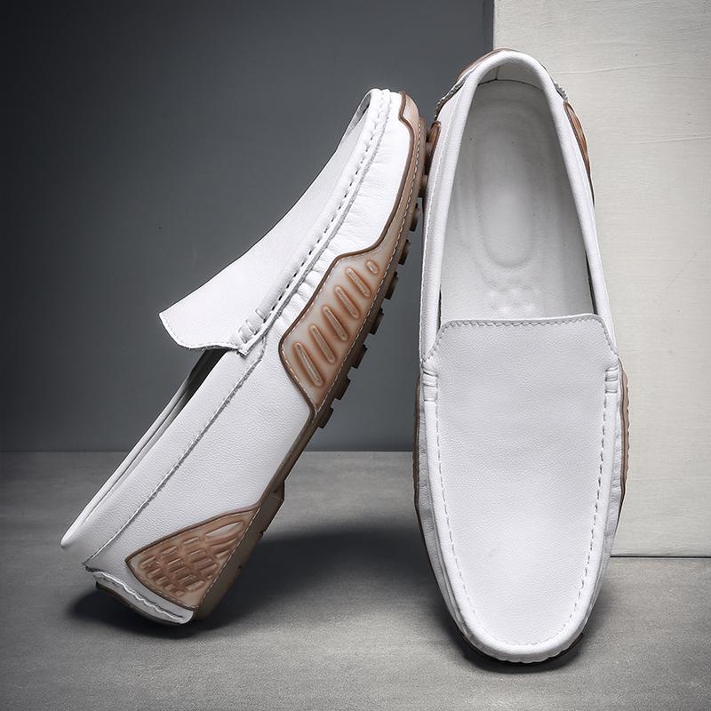 Salvatore men's genuine leather driving loafers slip-on moc toe hand-stitched textured rubber sole